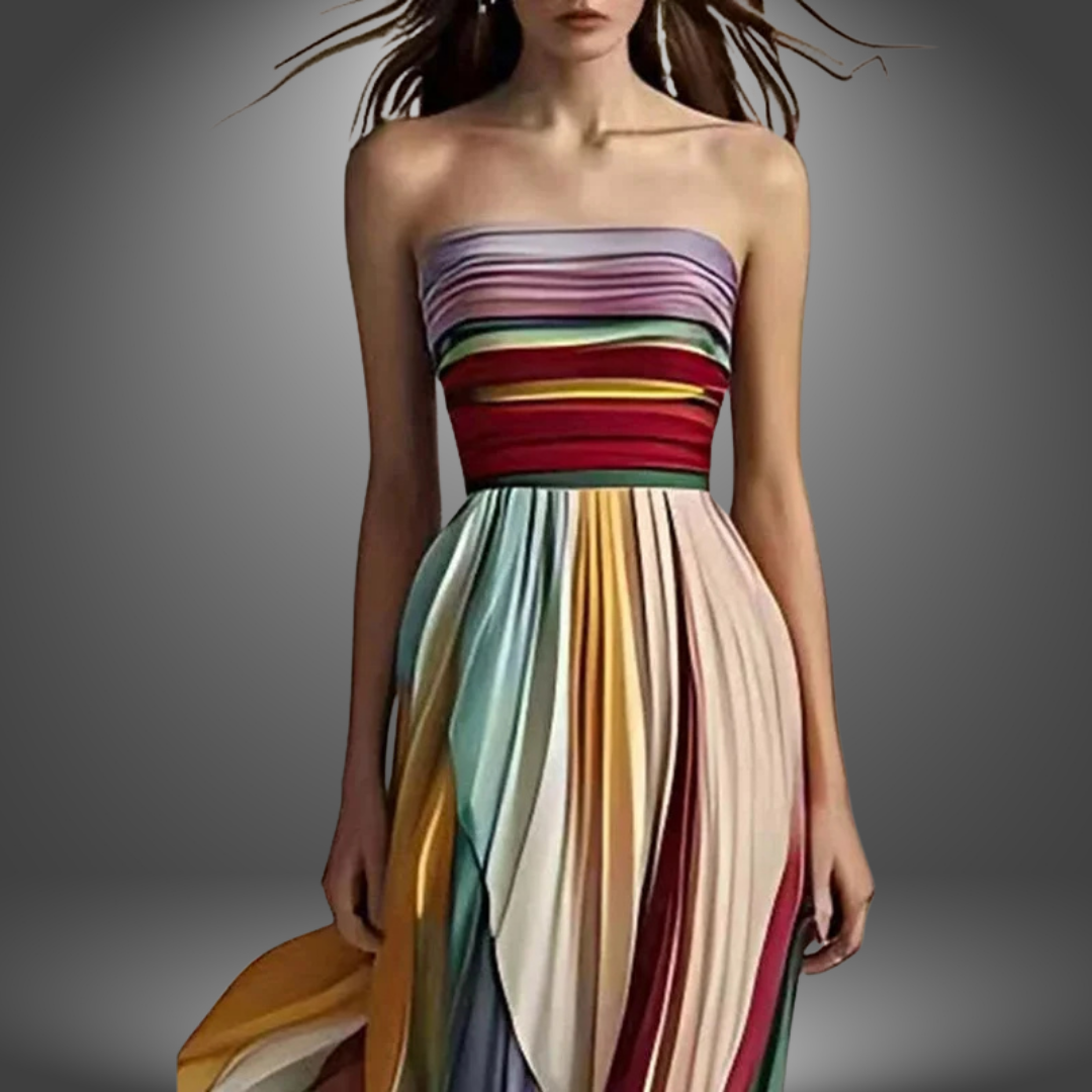 Abigail | Vestido Maxi Plisado Colorido Sin Mangas