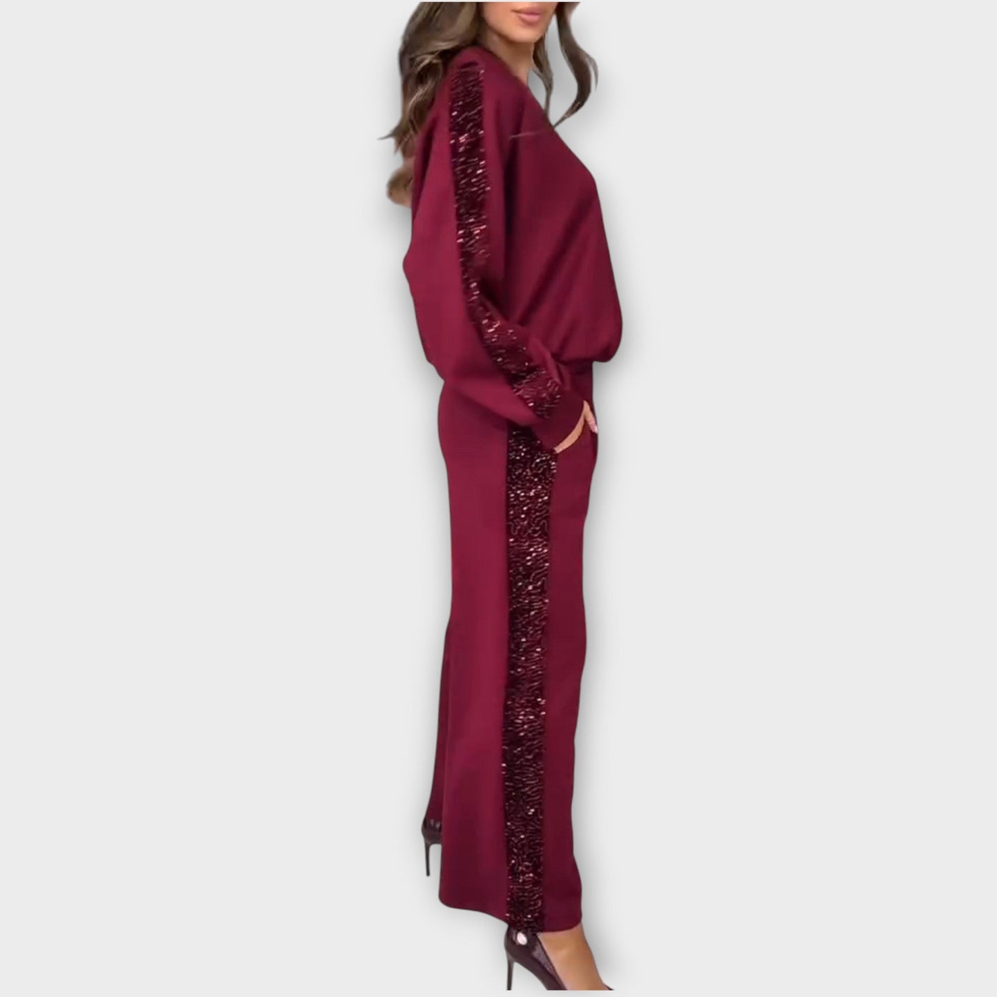 Conjunto Lounge con Bordes de Lentejuelas