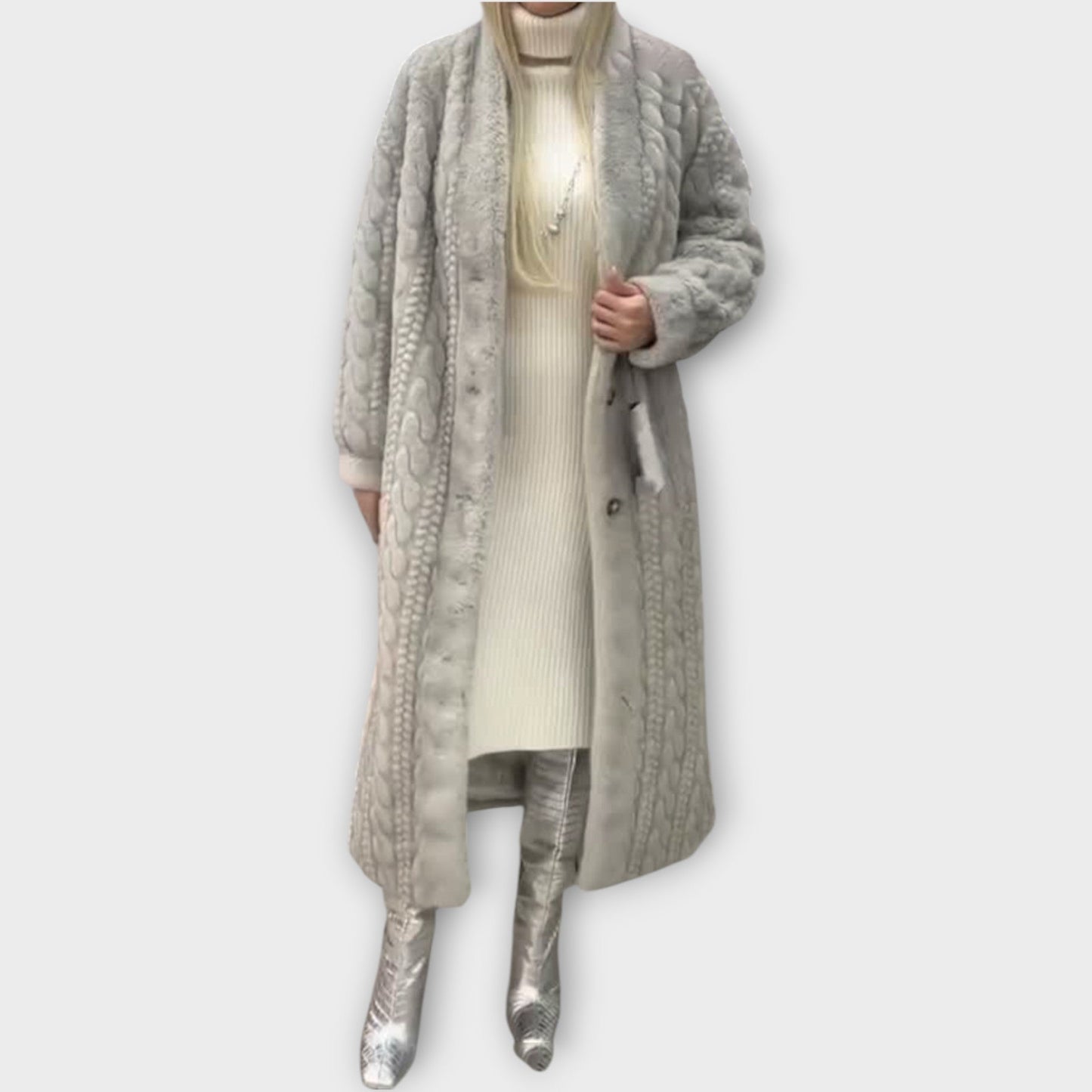 Elegante Abrigo Largo de Piel Sintética para el Invierno