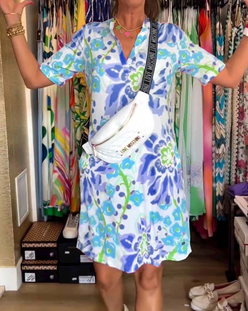 Ivendra | Vestido de Manga Corta con Estampado Floral