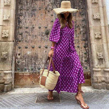 Aroa Vestido Boho con Estampado Artístico y Silueta Fluida