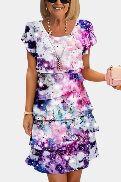Tamara Vestido de Raso Floral en Capas