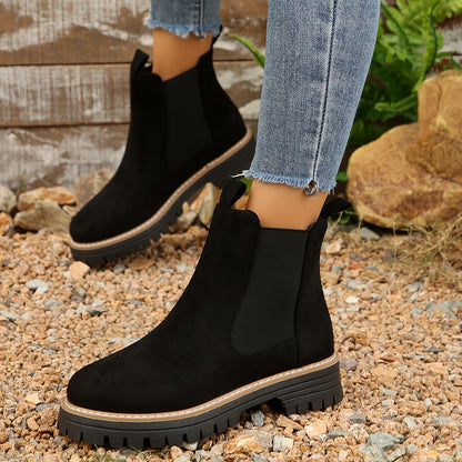 Botines de mujer en color sólido con suela gruesa