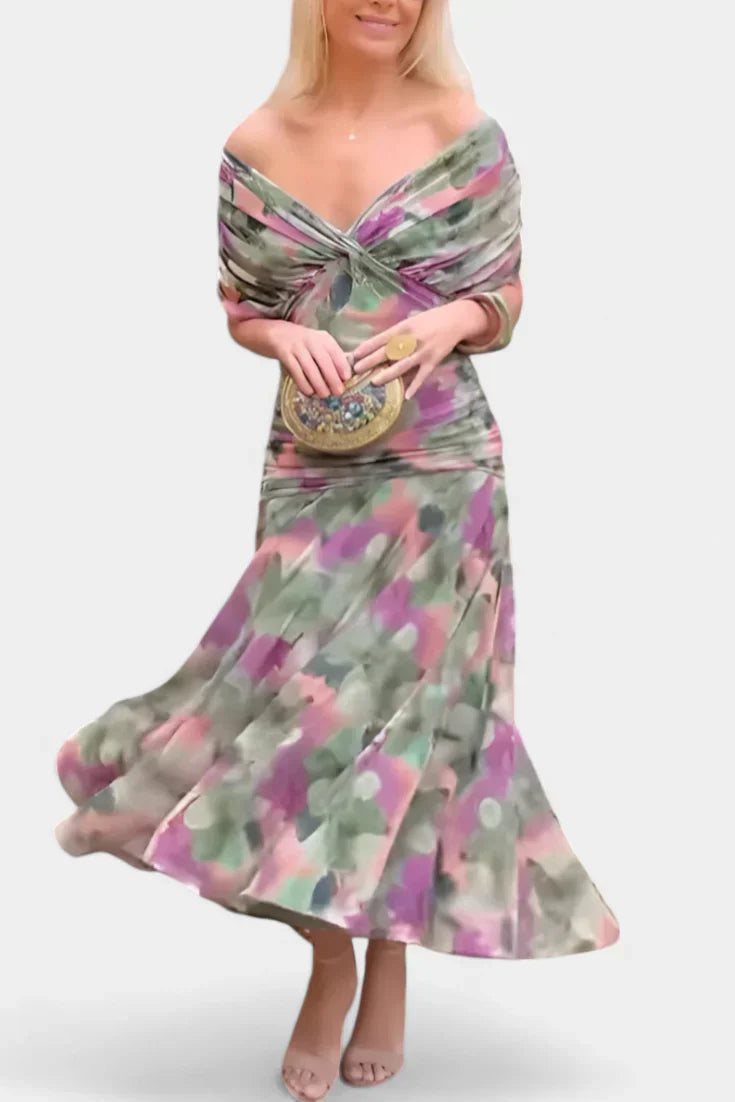 Alondra - Vestido largo con estampado floral de fantasía y escote en V