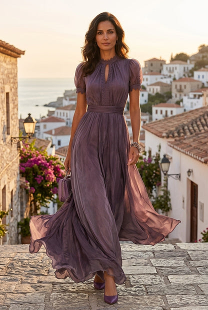Petra - Vestido Largo Elegante de Encaje y Detalles Refinados