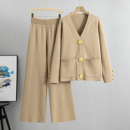 AZARIA – CONJUNTO COMPLETO DE PANTALONES DE LANA CON SUÉTER Y BOTONES DE METAL