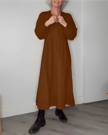 AMANDA – VESTIDO MAXI DE MANGA LARGA Y ESCOTE EN V ELEGANTE