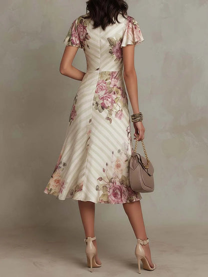 Margaret | Vestido Midi en Satén Floral Vintage