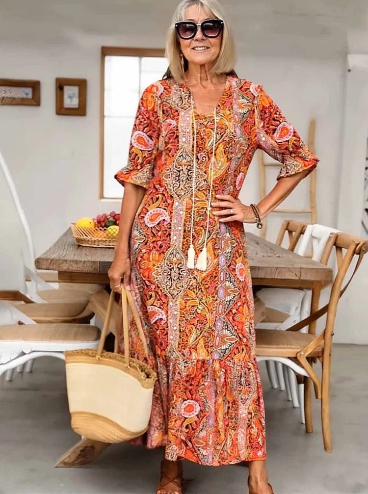 Mevelyn - Vestido Bohemio de Paisley con Borlas