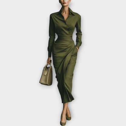Vestido Midi Estilo Camisero Envolvente