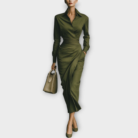 Vestido Midi Estilo Camisero Envolvente