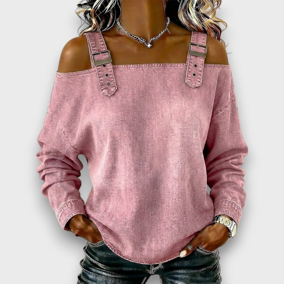 Elama – Top de Denim Sin Hombros