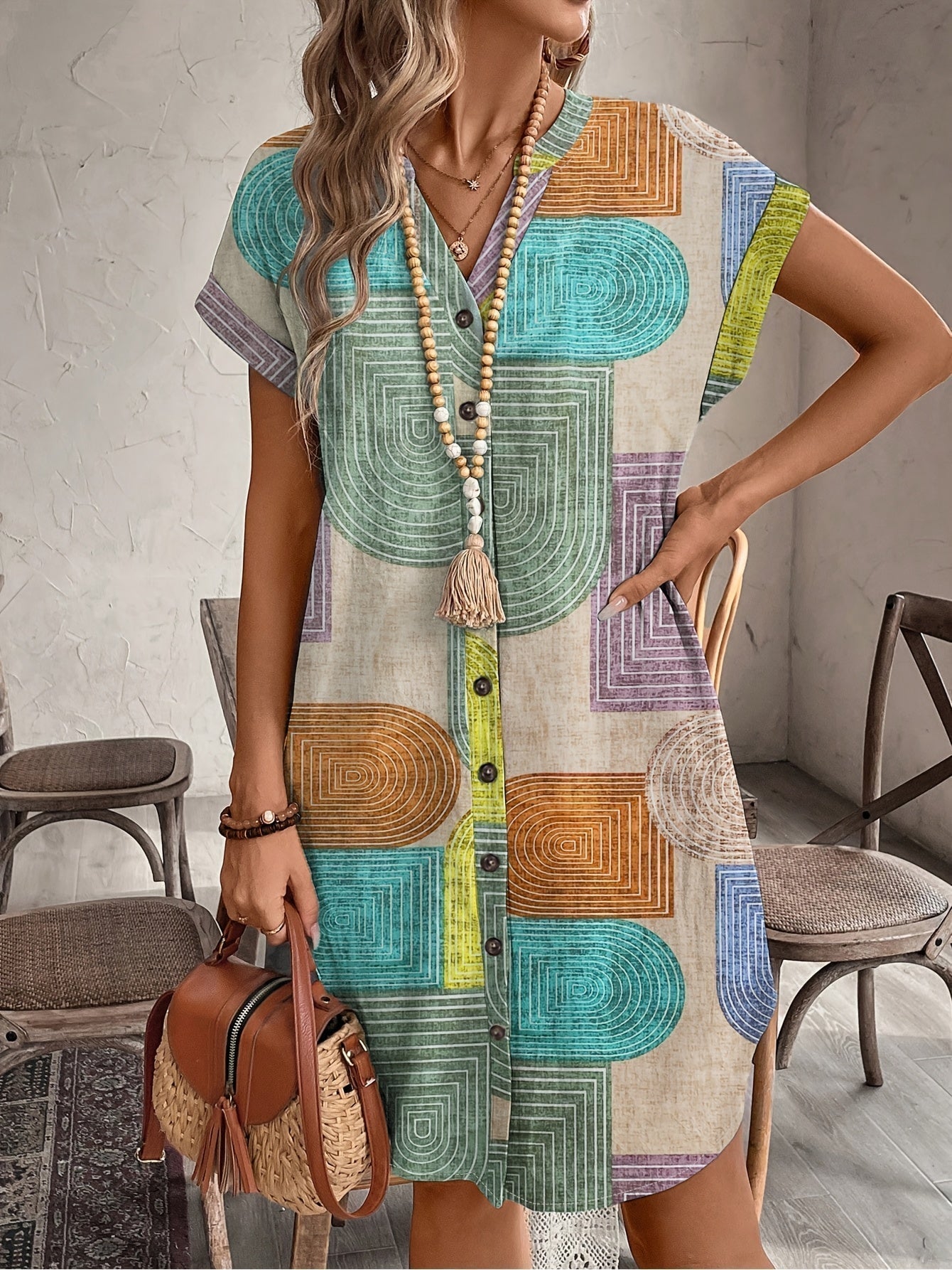 Mira | Vestido de Verano Geométrico con Escote en V
