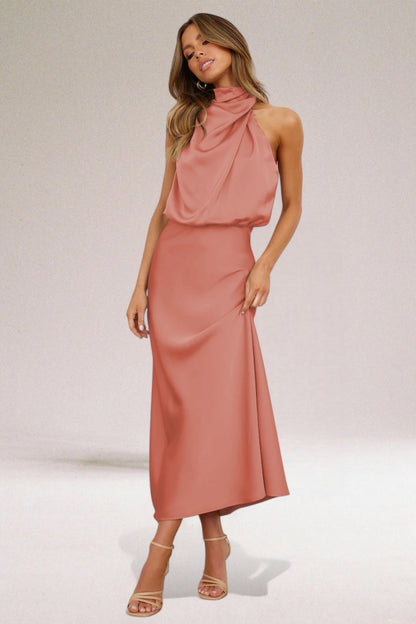 Élodie - Vestido de satén glamuroso con cuello halter.