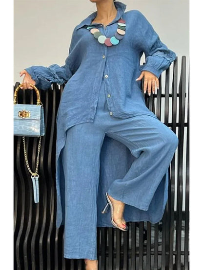 Conjunto de Top y Pantalones de Manga Larga con Dobladillo Irregular