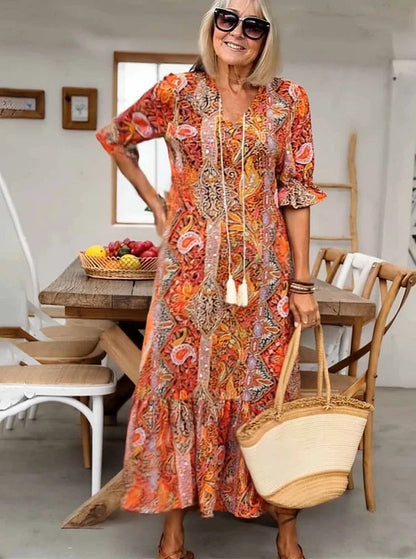 Mevelyn - Vestido Bohemio de Paisley con Borlas y Cinta
