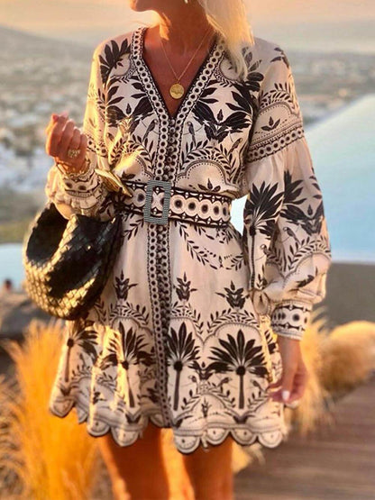 Vestido Mini Suelto de Playa con Estampado de Moda