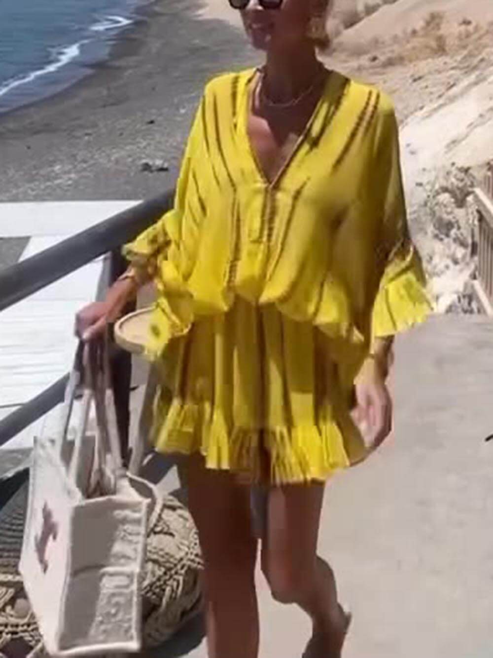 Lara - Vestido Mini Casual de Cuello en V Suave