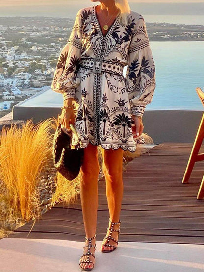 Vestido Mini Suelto de Playa con Estampado de Moda