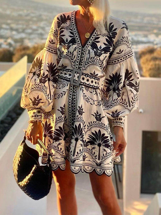 Vestido Mini Suelto de Playa con Estampado de Moda