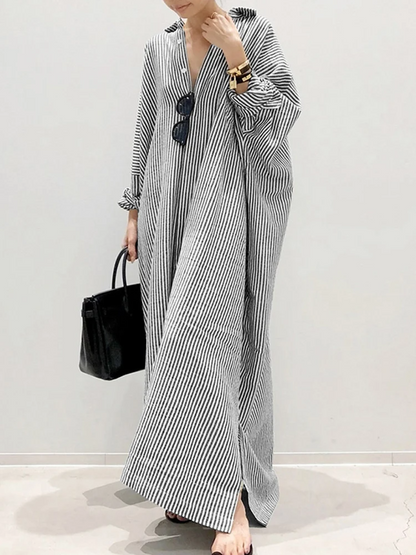 Alyssa™ - Vestido Maxi Estampado a Rayas con Mangas Abullonadas