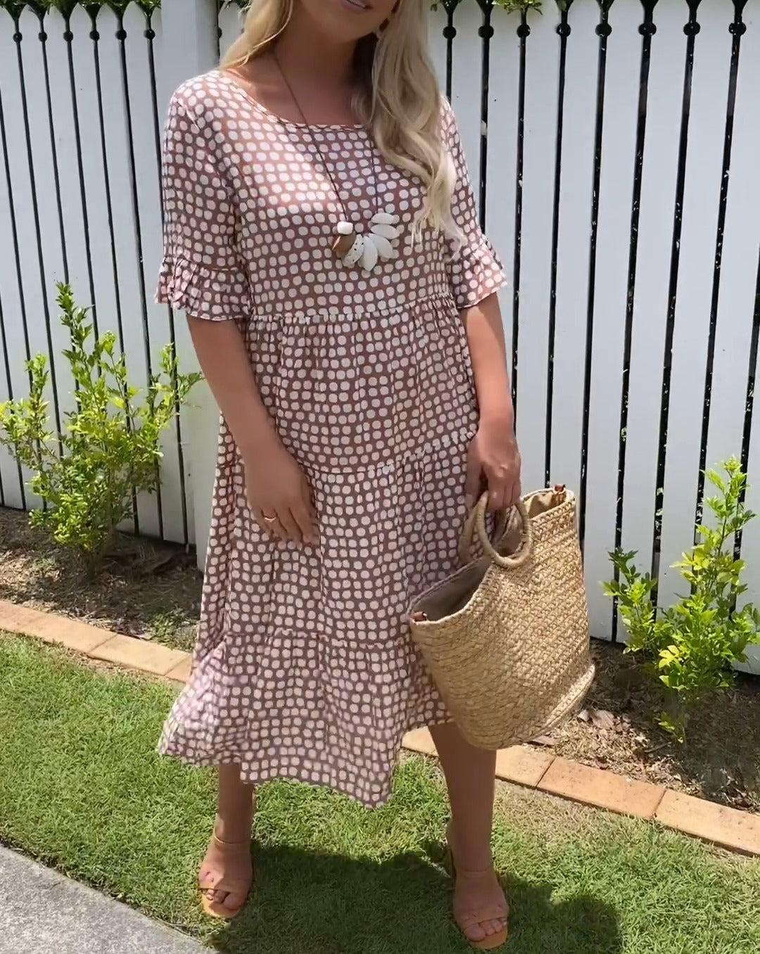Rebecca - Vestido Midi Casual Chic con Mangas Volantes