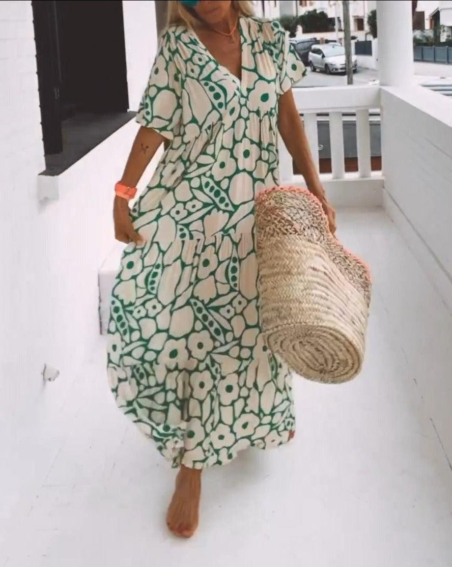 ESTER - Vestido Maxi con Mangas Cortas