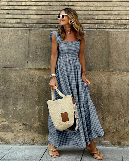 AURORA – VESTIDO MAXI CON VOLANTES Y MANGAS RIZADAS