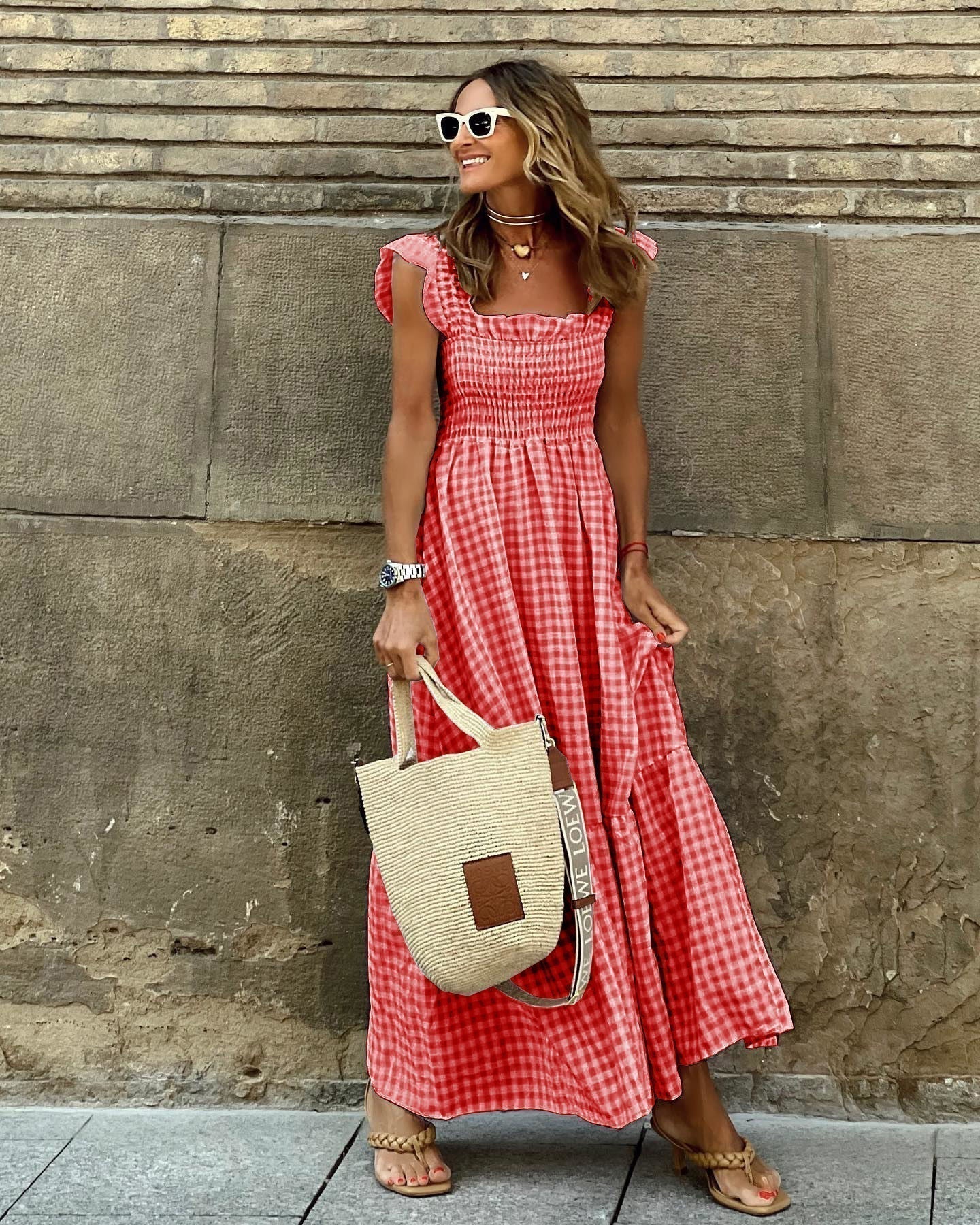 AURORA – VESTIDO MAXI CON VOLANTES Y MANGAS RIZADAS