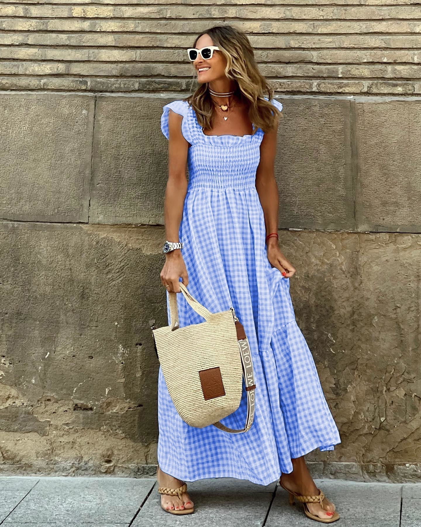AURORA – VESTIDO MAXI CON VOLANTES Y MANGAS RIZADAS