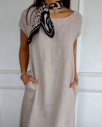 Juniper - Vestido de Algodón Lino a la Moda con Bolsillos