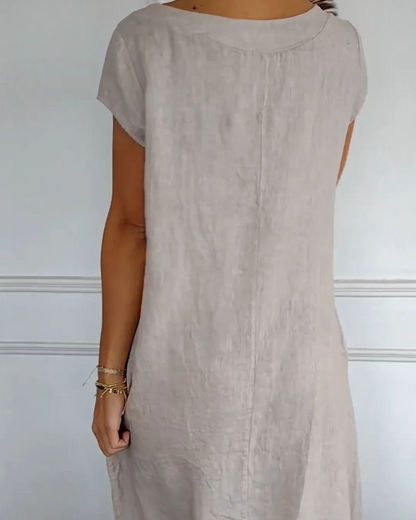 Juniper - Vestido de Algodón Lino a la Moda con Bolsillos