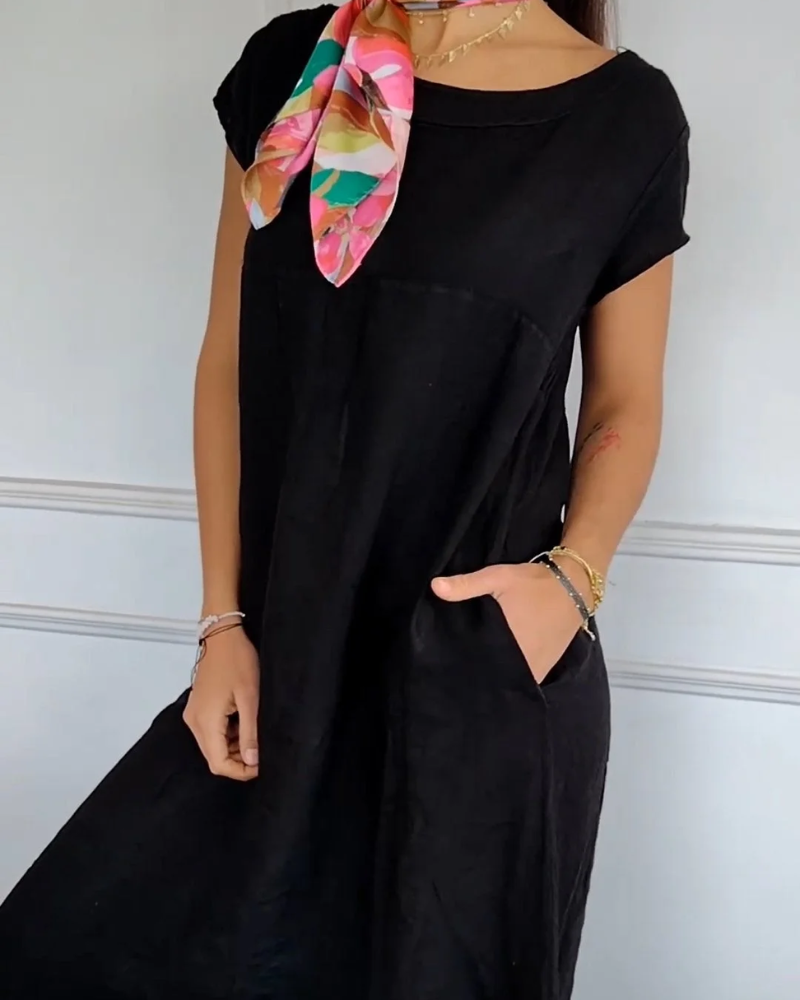 Juniper - Vestido de Algodón Lino a la Moda con Bolsillos