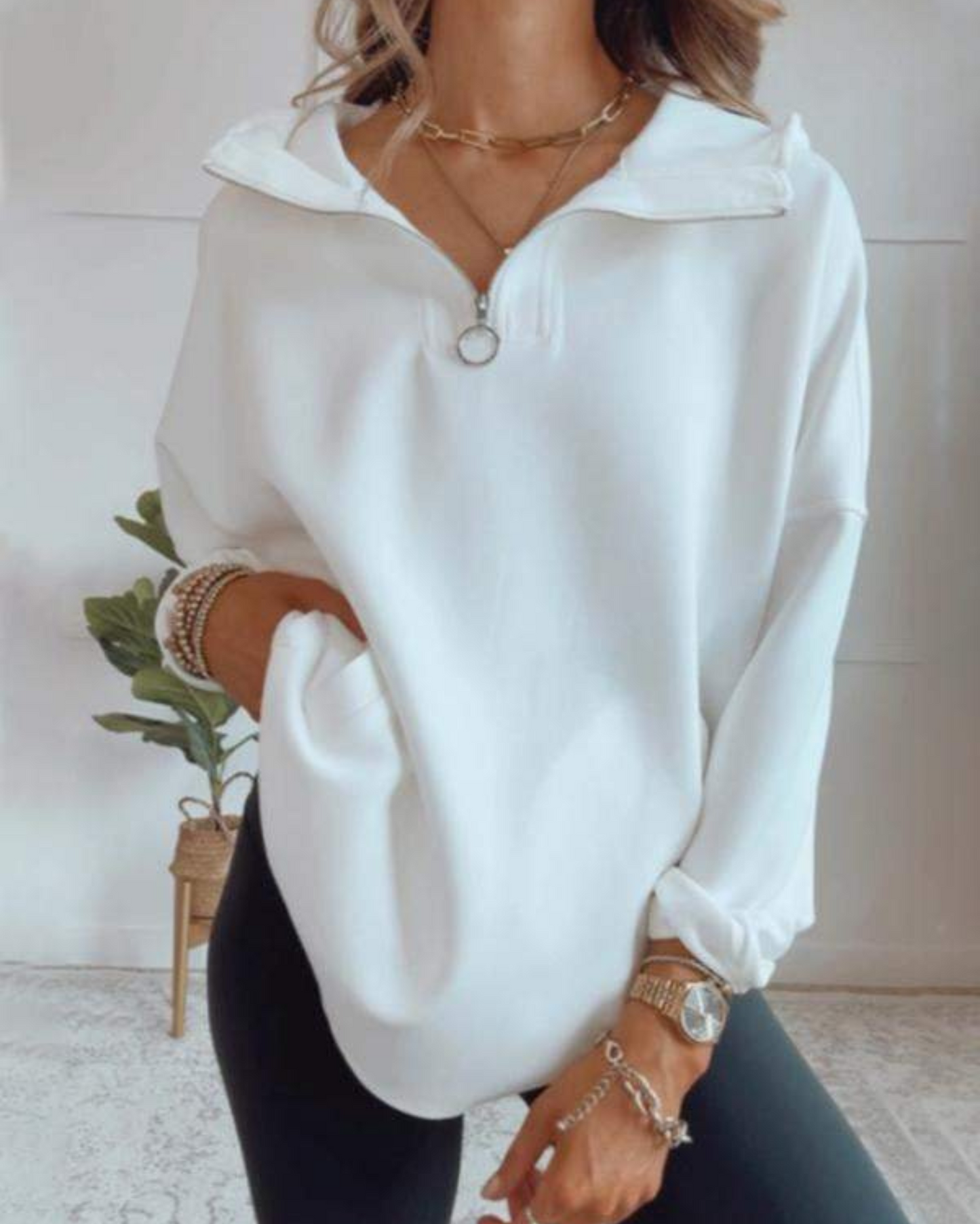 DELISA - Sudadera Oversized con Media Cremallera