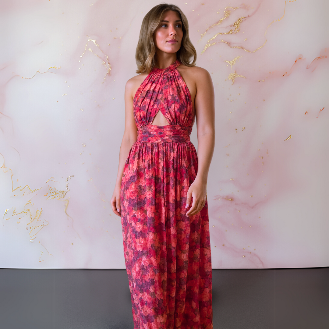 Vania – Vestido Maxi Floral Elegante con Espalda Abierta