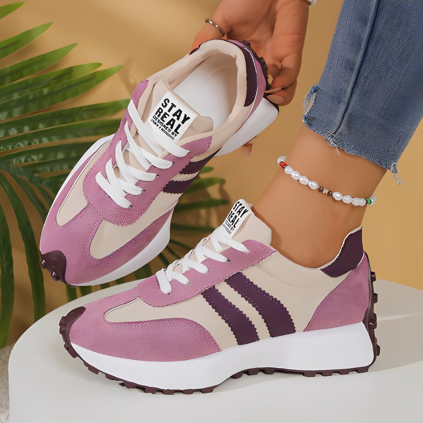 Lauren - Zapatillas casuales con suela gruesa para mujer