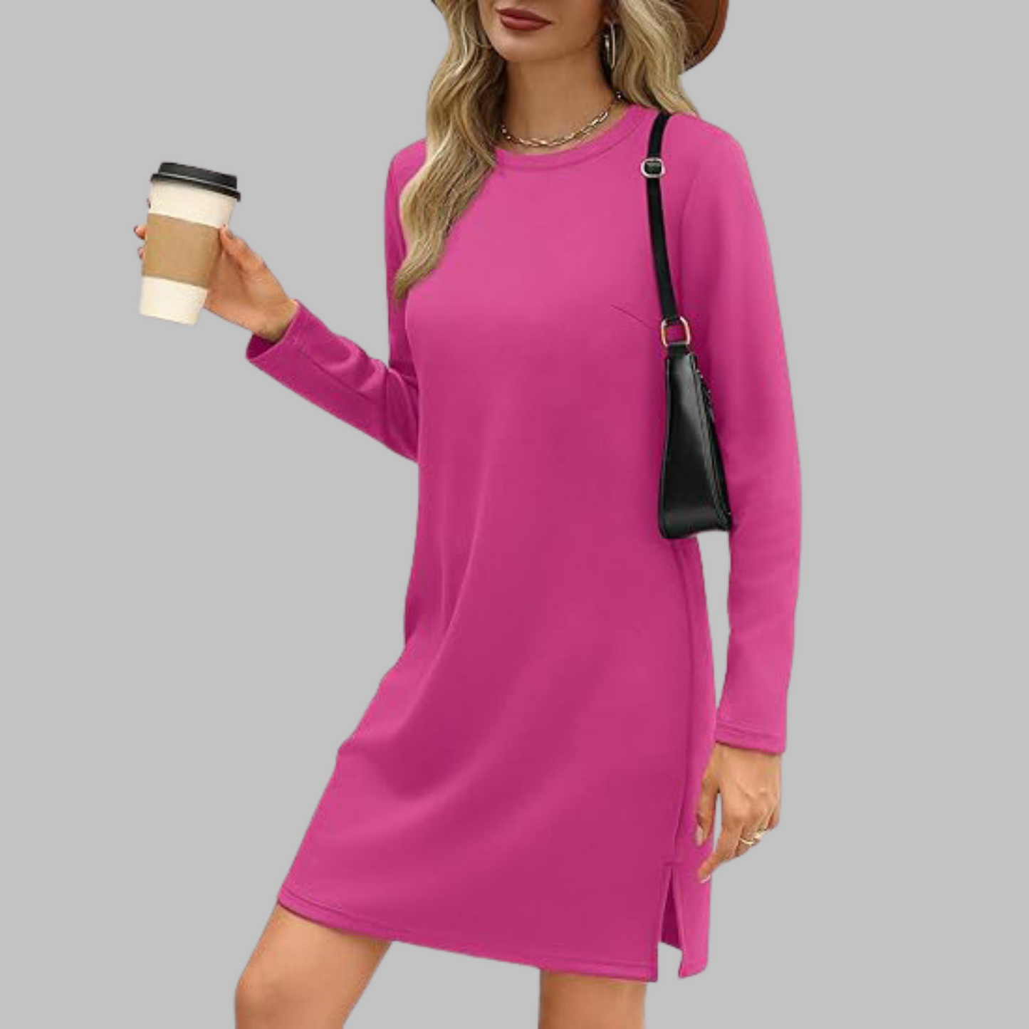 TATLO™ - Vestido mini casual de manga larga y cuello redondo
