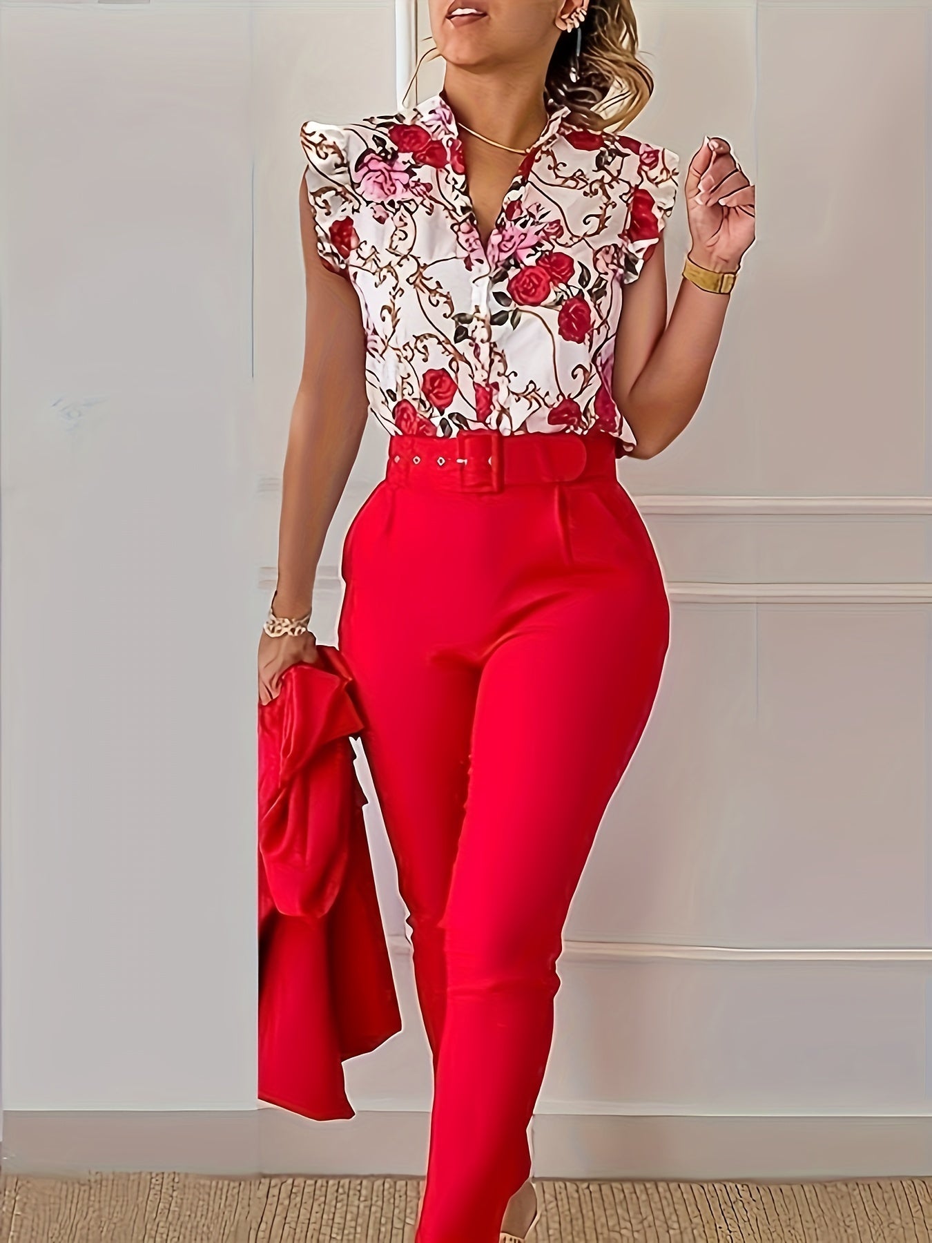 Rainie - Conjunto Elegante con Mangas con Volantes