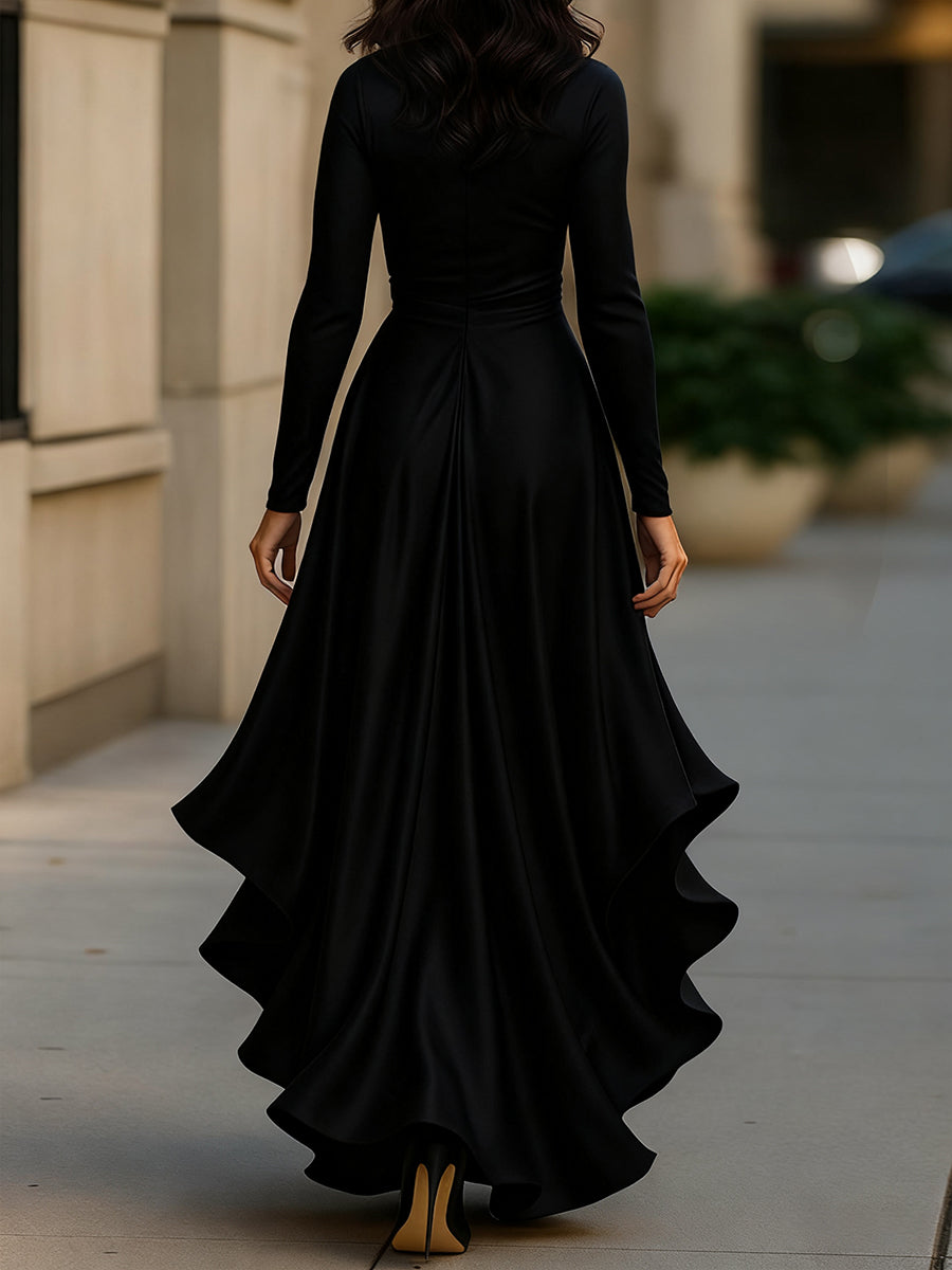 Palma | Vestido Maxi de Satén Draped con Detalles de Volantes