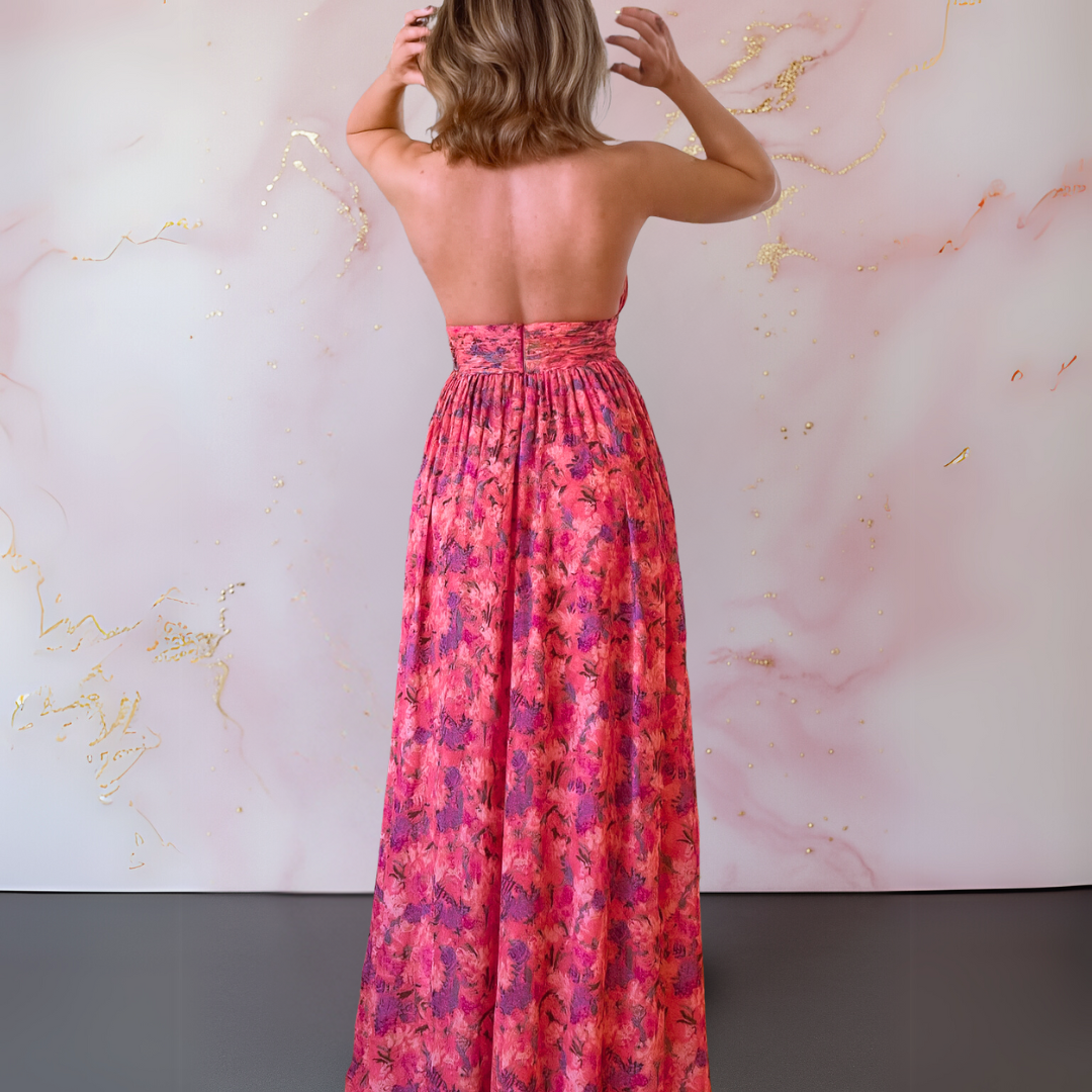 Vania – Vestido Maxi Floral Elegante con Espalda Abierta