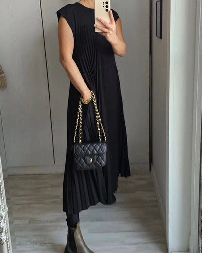 Vestido Maxi Plisado de Manga Corta para Mujeres