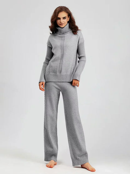 Scarlett - Conjunto de Suéter de Cuello Alto Chic y Pantalones Sueltos