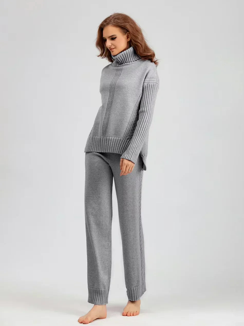 Scarlett - Conjunto de Suéter de Cuello Alto Chic y Pantalones Sueltos