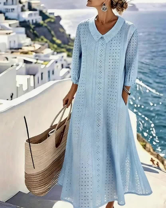 OTOÑO – VESTIDO MIDI ELEGANTE CON DETALLES DE BORDADO