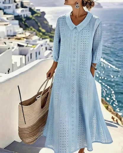 OTOÑO – VESTIDO MIDI ELEGANTE CON DETALLES DE BORDADO