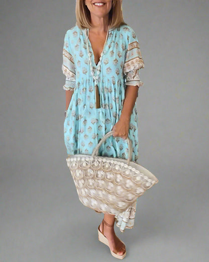 Friederike | Vestido Midi con Escote en V y Elegantes Mangas Abullonadas