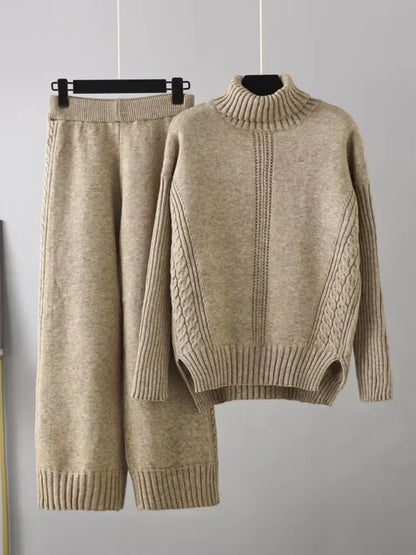Scarlett - Conjunto de Suéter de Cuello Alto Chic y Pantalones Sueltos