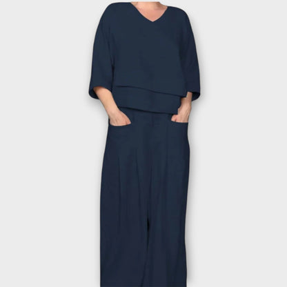 Conjunto de Lounge de Dos Piezas con Pierna Ancha y Ajuste Relajado
