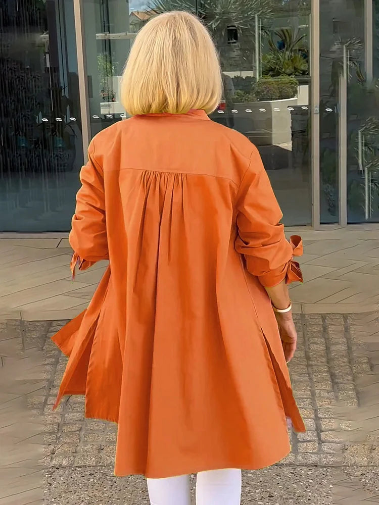 Elliora - Chaqueta de Camisa de Algodón con Espalda Fruncida