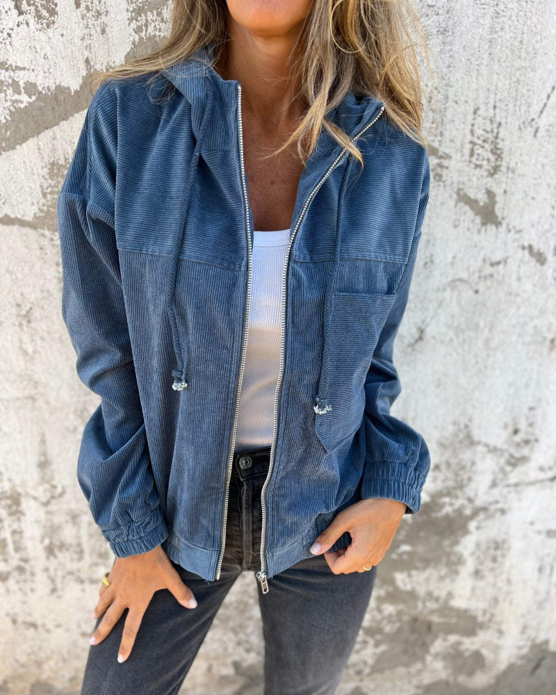 DANNA - Chaqueta con Capucha de Pana con Cremallera